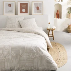 Future Home Parure de lit 2 personnes en coton 57 fils imprimé beige 260x240cm* Parure De Lit