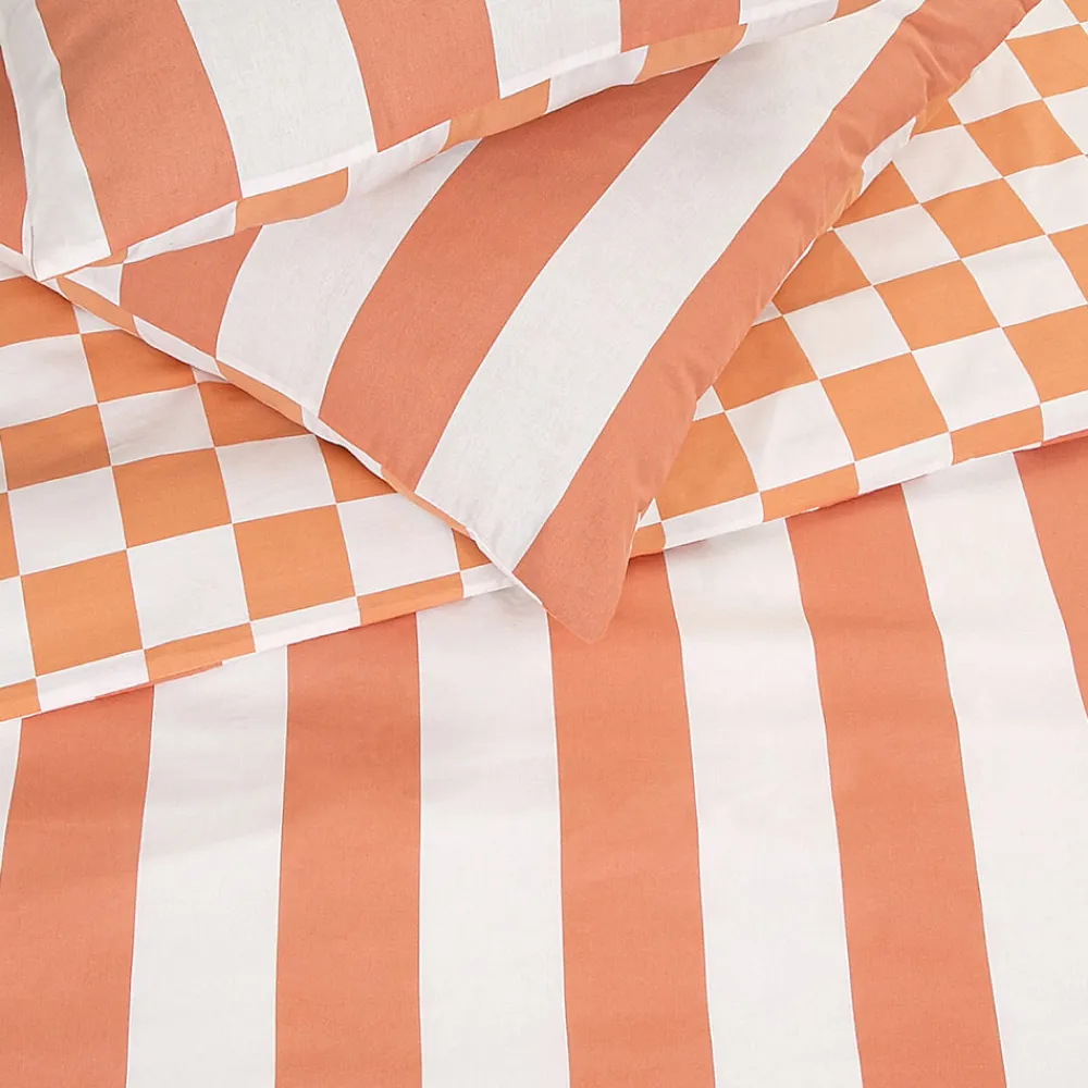 Parure de lit 2 personnes rayé damier réversible 240x220cm>Future Home