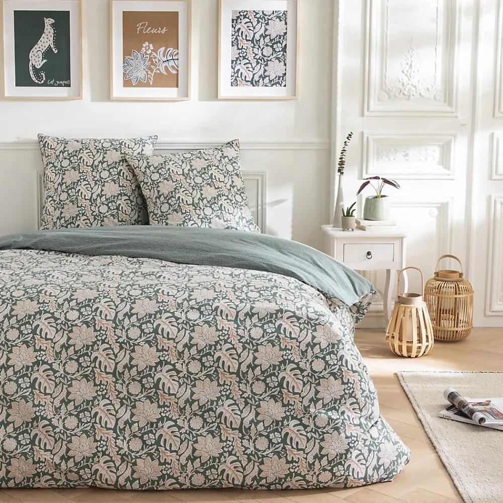 Future Home Parure de lit 2 personnes floral et pois en coton 240x220cm* Parure De Lit