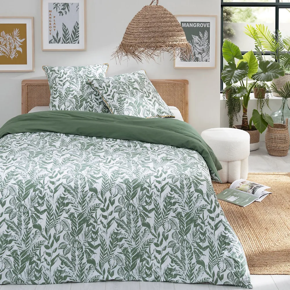 Future Home Parure de lit 2 personnes tropical réversible unie 240x220cm* Parure De Lit