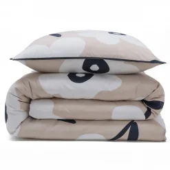 Parure de lit 2 personnes en coton 57 fils imprimé beige 240x220cm><noscript><img width=