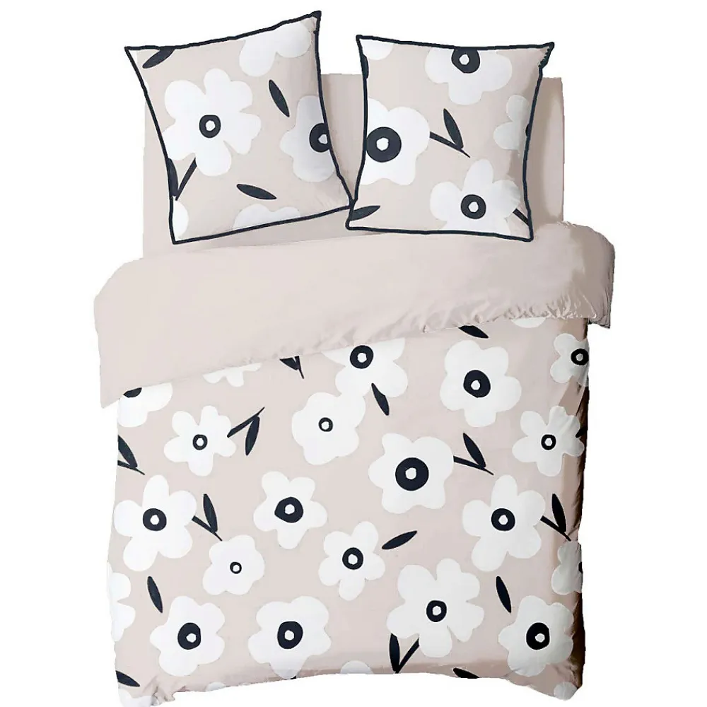 Parure de lit 2 personnes en coton 57 fils imprimé beige 240x220cm>Future Home