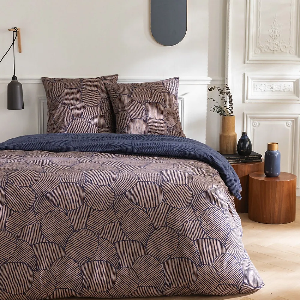 Parure de lit 2 personnes en coton 57 fils imprimé bleu 240x220cm>Future Home Best