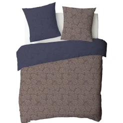 Parure de lit 2 personnes en coton 57 fils imprimé bleu 240x220cm><noscript><img width=
