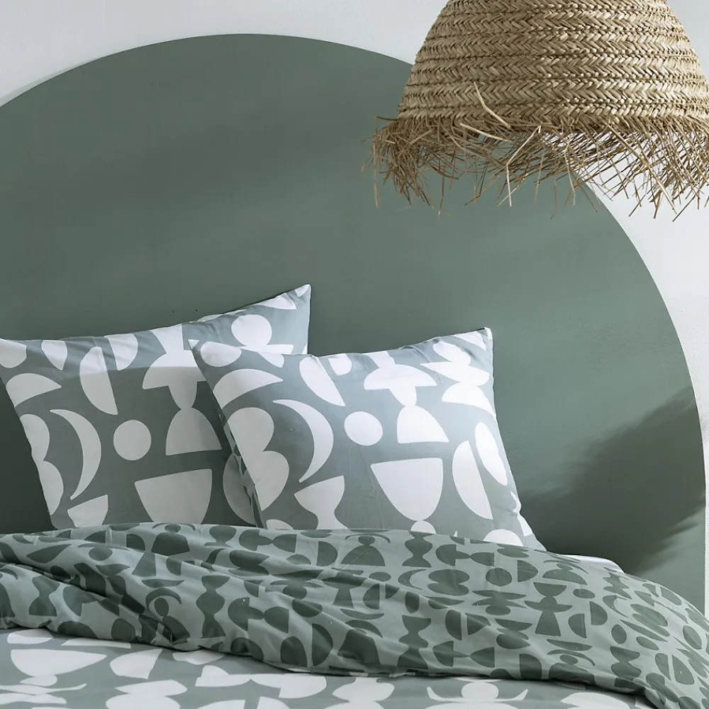 Parure de lit 2 personnes en coton 57 fils imprimé vert 240x220cm>Future Home Clearance