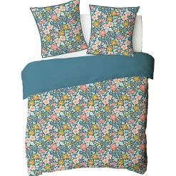 Future Home Parure de lit 2 personnes en coton 57 fils imprimé bleu 240x220cm* Parure De Lit