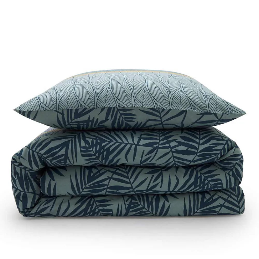 Parure de lit 2 personnes en coton 57 fils imprimé vert 240x220cm>Future Home Outlet