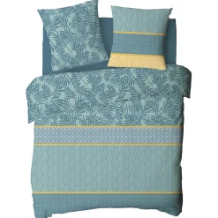 Parure de lit 2 personnes en coton 57 fils imprimé vert 240x220cm><noscript><img width=