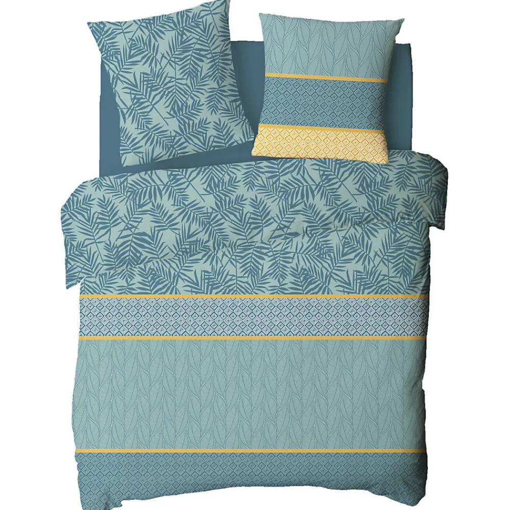 Parure de lit 2 personnes en coton 57 fils imprimé vert 240x220cm>Future Home Outlet