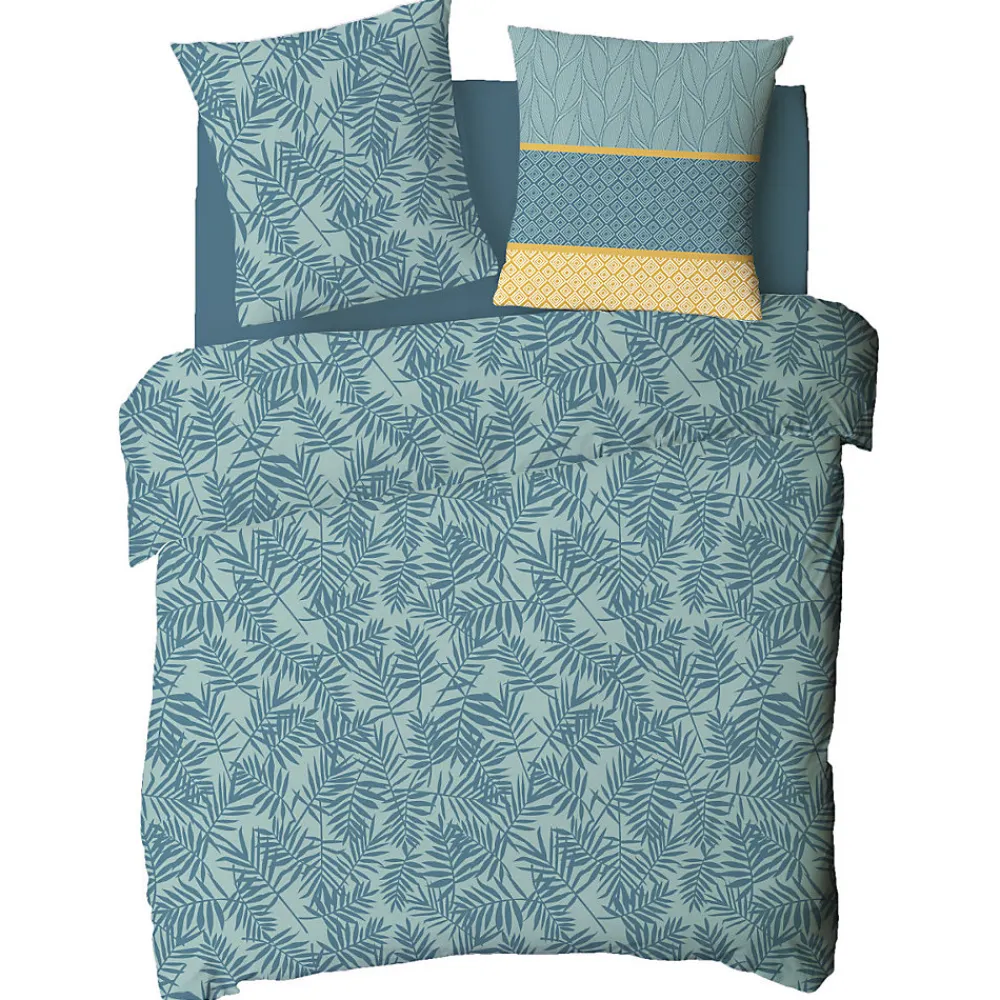 Parure de lit 2 personnes en coton 57 fils imprimé vert 240x220cm>Future Home Outlet