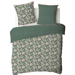 Parure de lit 2 personnes floral et pois en coton 260x240cm><noscript><img width=