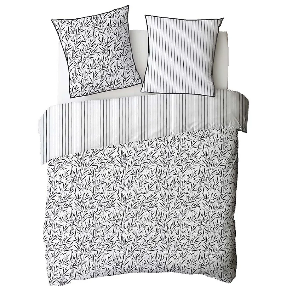 Future Home Parure de lit 2 personnes feuillage et rayures en coton 240x220cm* Parure De Lit