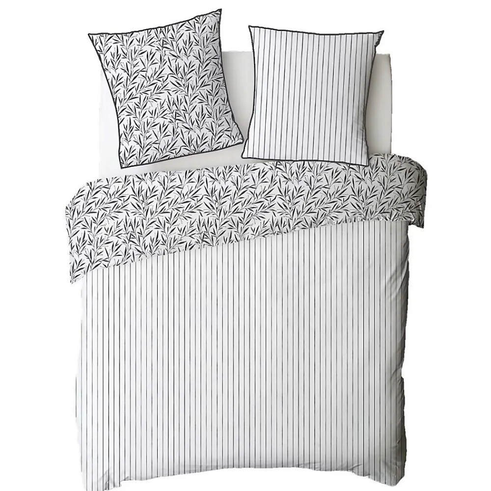 Future Home Parure de lit 2 personnes feuillage et rayures en coton 240x220cm* Parure De Lit
