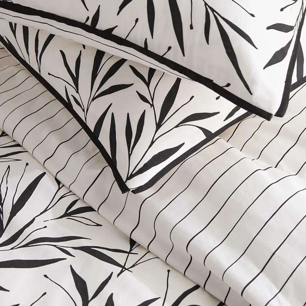 Future Home Parure de lit 2 personnes feuillage et rayures en coton 240x220cm* Parure De Lit