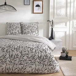 Future Home Parure de lit 2 personnes feuillage et rayures en coton 240x220cm* Parure De Lit