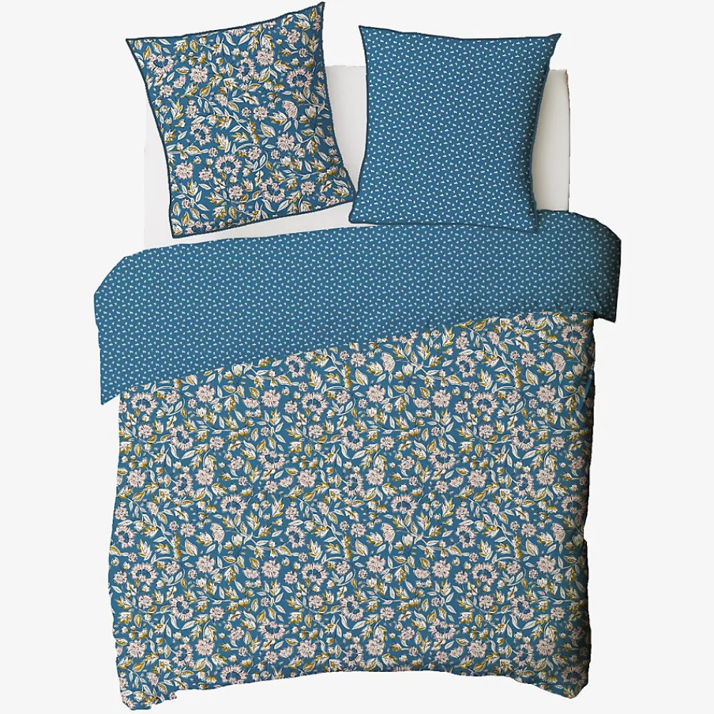 Parure de lit 2 personnes en percale 70 fils imprimé bleu>Future Home