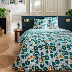 Future Home Parure de lit 2 personnes en coton 57 fils imprimé vert 260x240cm* Parure De Lit