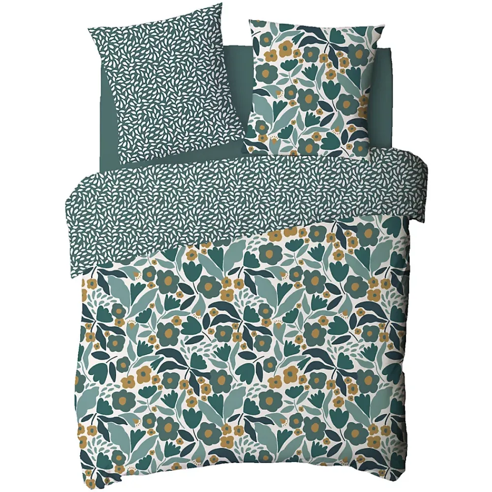 Future Home Parure de lit 2 personnes en coton 57 fils imprimé vert 260x240cm* Parure De Lit