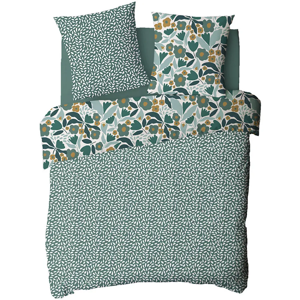 Future Home Parure de lit 2 personnes en coton 57 fils imprimé vert 260x240cm* Parure De Lit