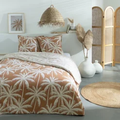 Parure de lit 2 personnes en coton 57 fils imprimé camel 240x220cm>Future Home Discount