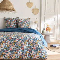 Future Home Parure de lit 2 personnes en coton 57 fils imprimé bleu 260x240cm* Parure De Lit