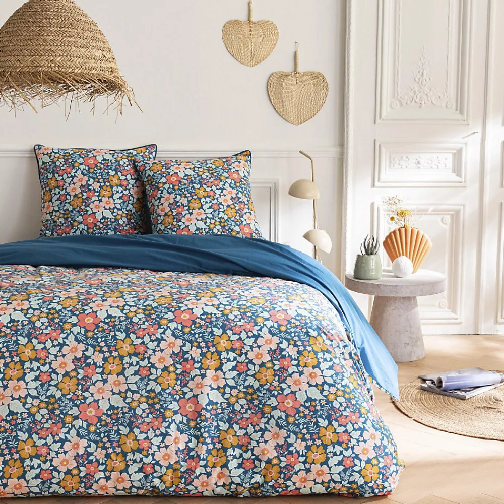 Future Home Parure de lit 2 personnes en coton 57 fils imprimé bleu 260x240cm* Parure De Lit