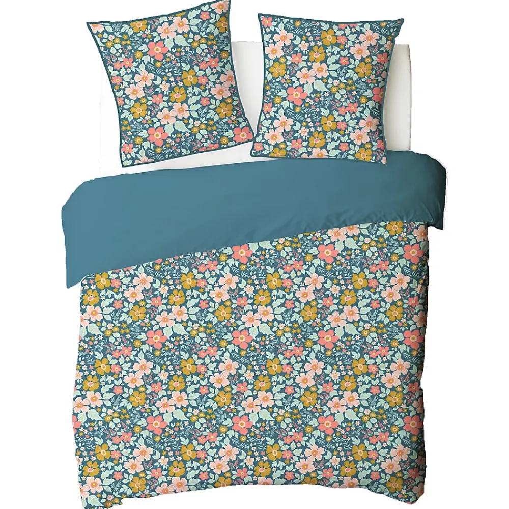 Future Home Parure de lit 2 personnes en coton 57 fils imprimé bleu 260x240cm* Parure De Lit