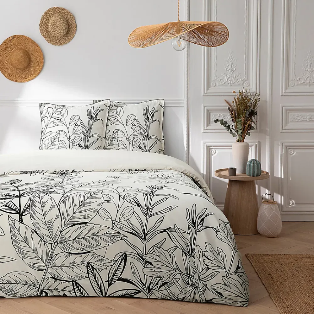 Future Home Parure de lit 2 personnes en satin de coton imprimé végétal 240x220cm* Parure De Lit
