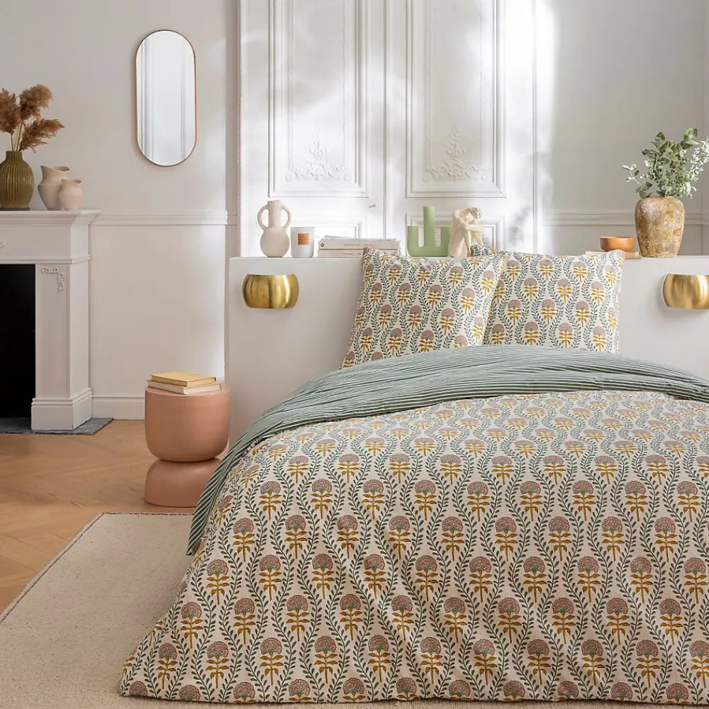 Parure de lit 2 personnes floral charme rayé 260x240cm>Future Home New