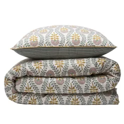 Parure de lit 2 personnes floral charme rayé 260x240cm><noscript><img width=