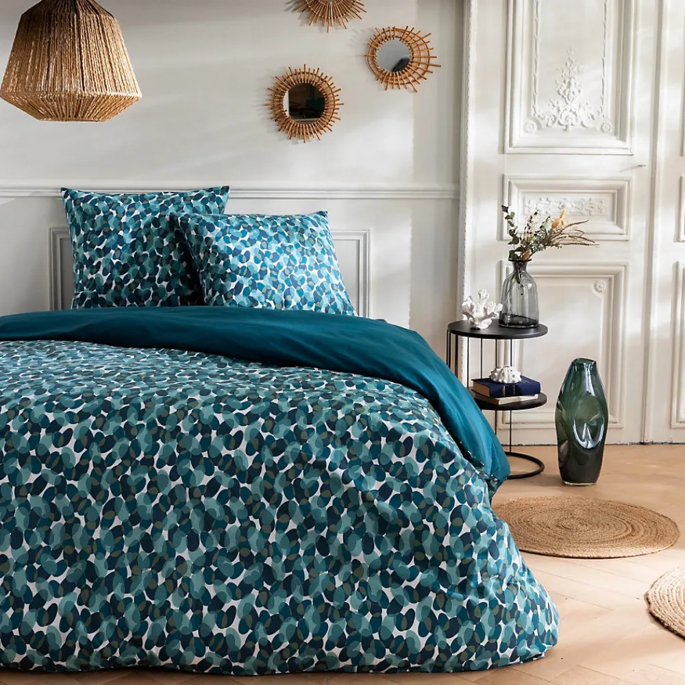 Parure de lit 2 personnes géométrique marine en coton 240x220cm>Future Home Hot