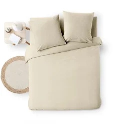 Douceur D'Intérieur Parure de Lit 3 Pièces 100% Coton Fils Teints Meline beige 260 x 240 cm* Parure De Lit