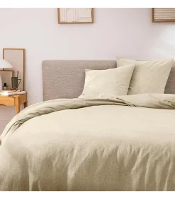 Parure de Lit 3 Pièces 100% Coton Fils Teints Meline beige 240 x 220 cm><noscript><img width=