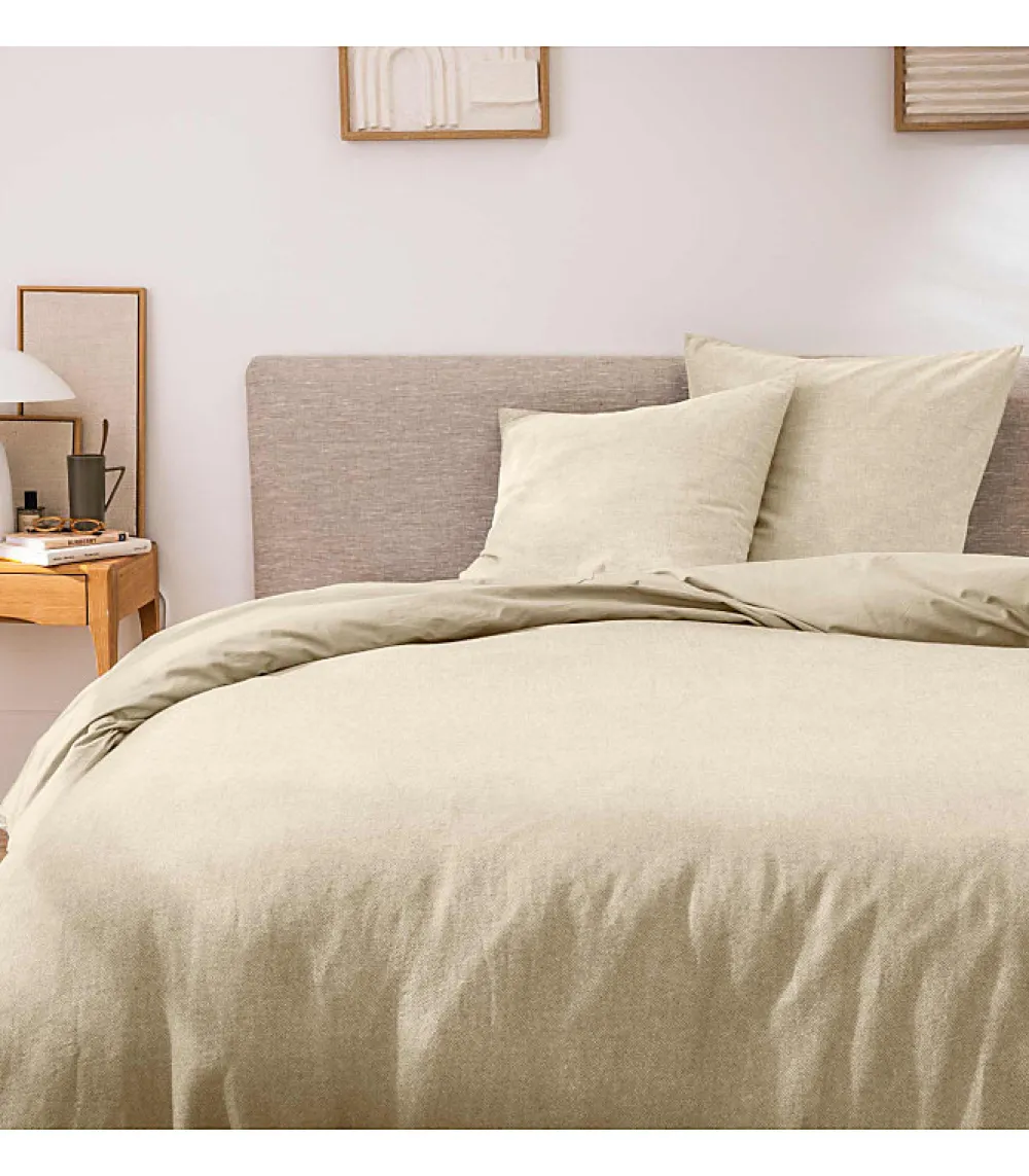 Parure de Lit 3 Pièces 100% Coton Fils Teints Meline beige 240 x 220 cm>Douceur D'Intérieur