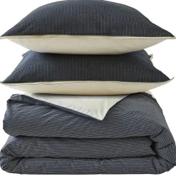 Parure de lit 3 pièces : housse 260x240 cm et taies 50x70 cm coton BRIXTON à rayures noires>Linnea Hot