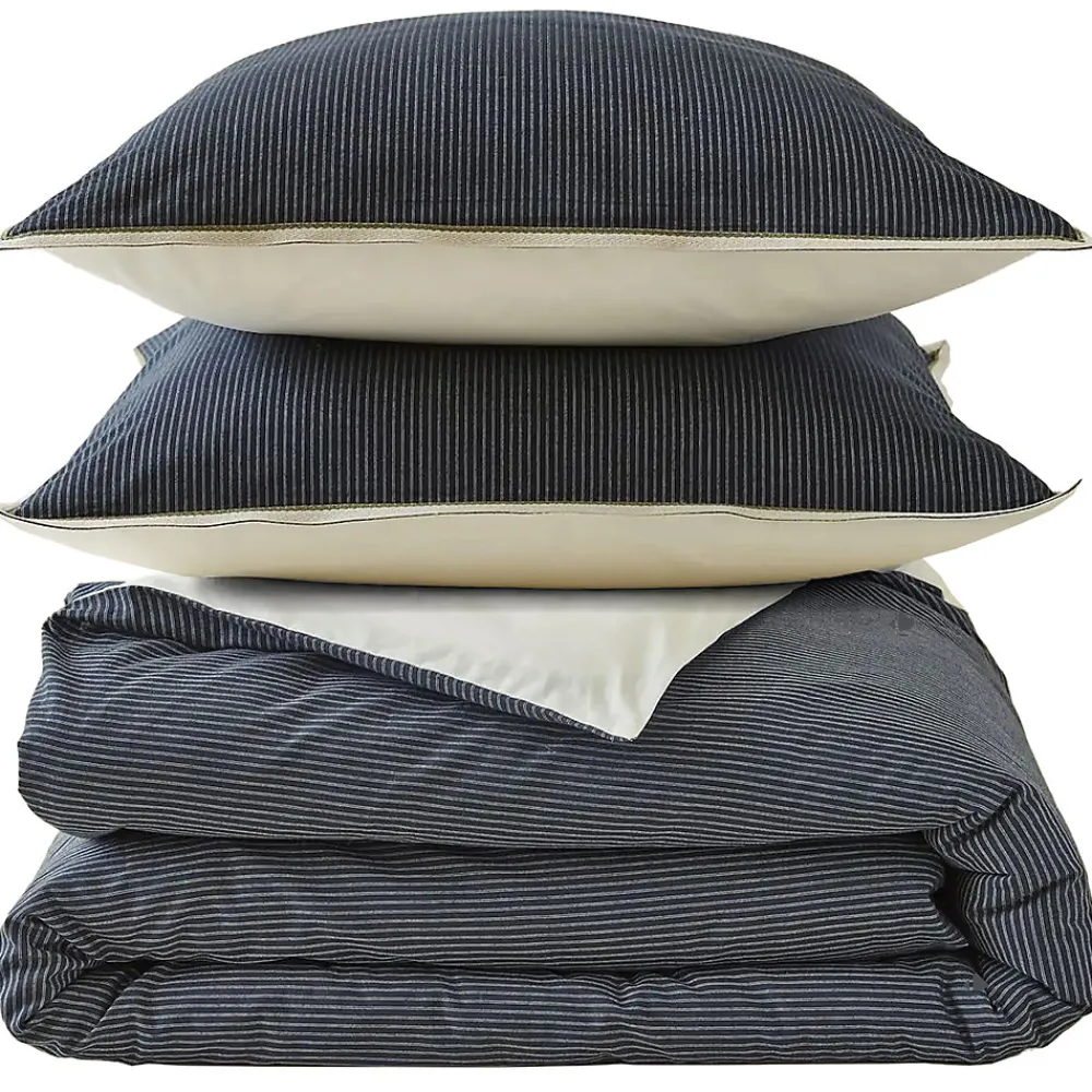 Parure de lit 3 pièces : housse 200x200 cm et taie 50x70 cm coton BRIXTON à rayures noires>Linnea New