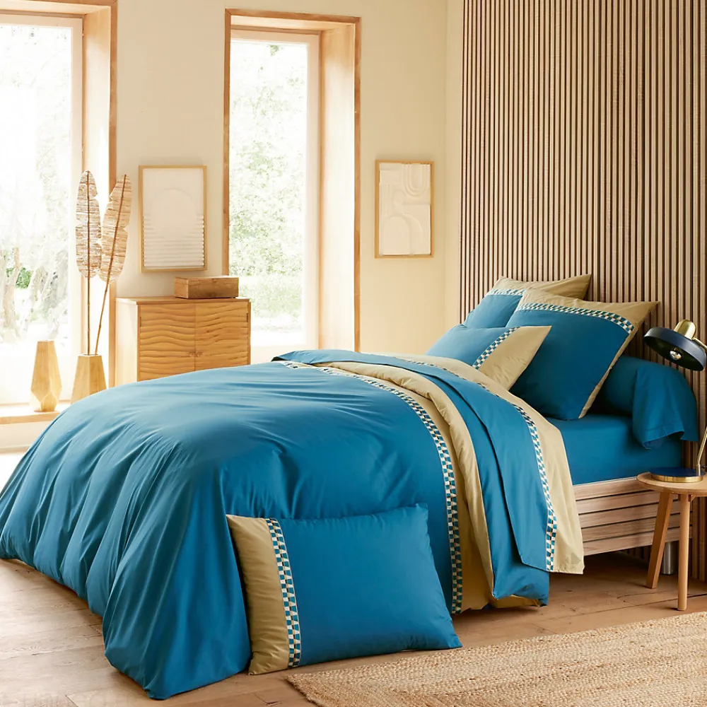 Parure de lit 3 pièces : housse 300x240 cm et taies 50x70 cm en percale de coton LINOA bleu cobalt>Linnea Outlet