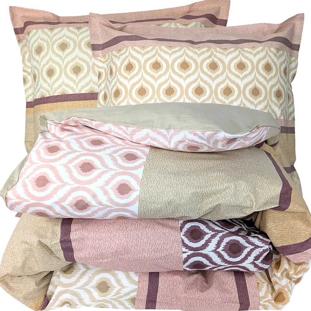 Parure de lit 2 pièces : housse 140x200 cm et taie 65x65 cm coton INOUK rose/beige>Linnea New
