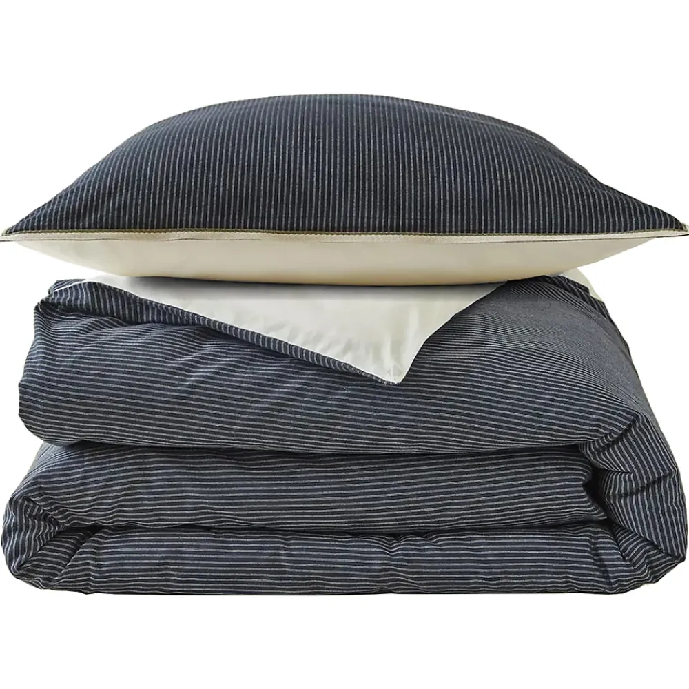 Linnea Parure de lit 2 pièces : housse 140x200 cm et taie 65x65 cm coton BRIXTON à rayures noires* Parure De Lit