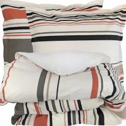 Linnea Parure de lit 3 pièces : housse 240x220 cm et taies 65x65 cm coton HUGO beige/corail* Parure De Lit