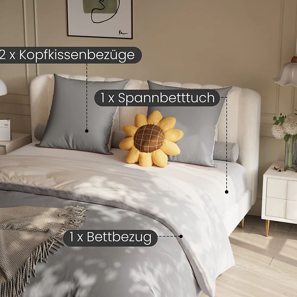 Parure de lit 4 pièces en Polyester, 160 x 200 cm, motif à carreaux esthétique en coton, résistante aux Plis , Gris>ProximaX Clearance
