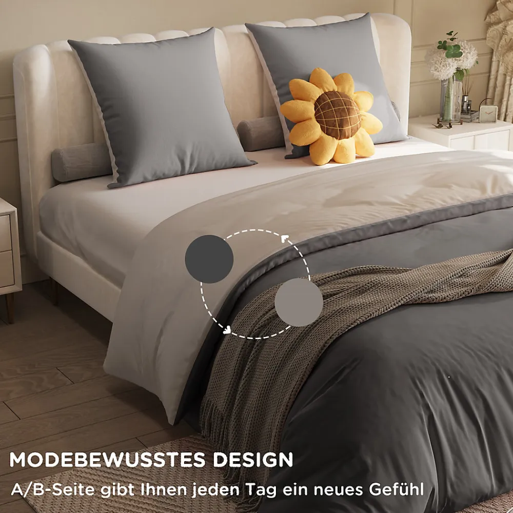 Parure de lit 4 pièces en Polyester, 160 x 200 cm, motif à carreaux esthétique en coton, résistante aux Plis , Gris>ProximaX Clearance