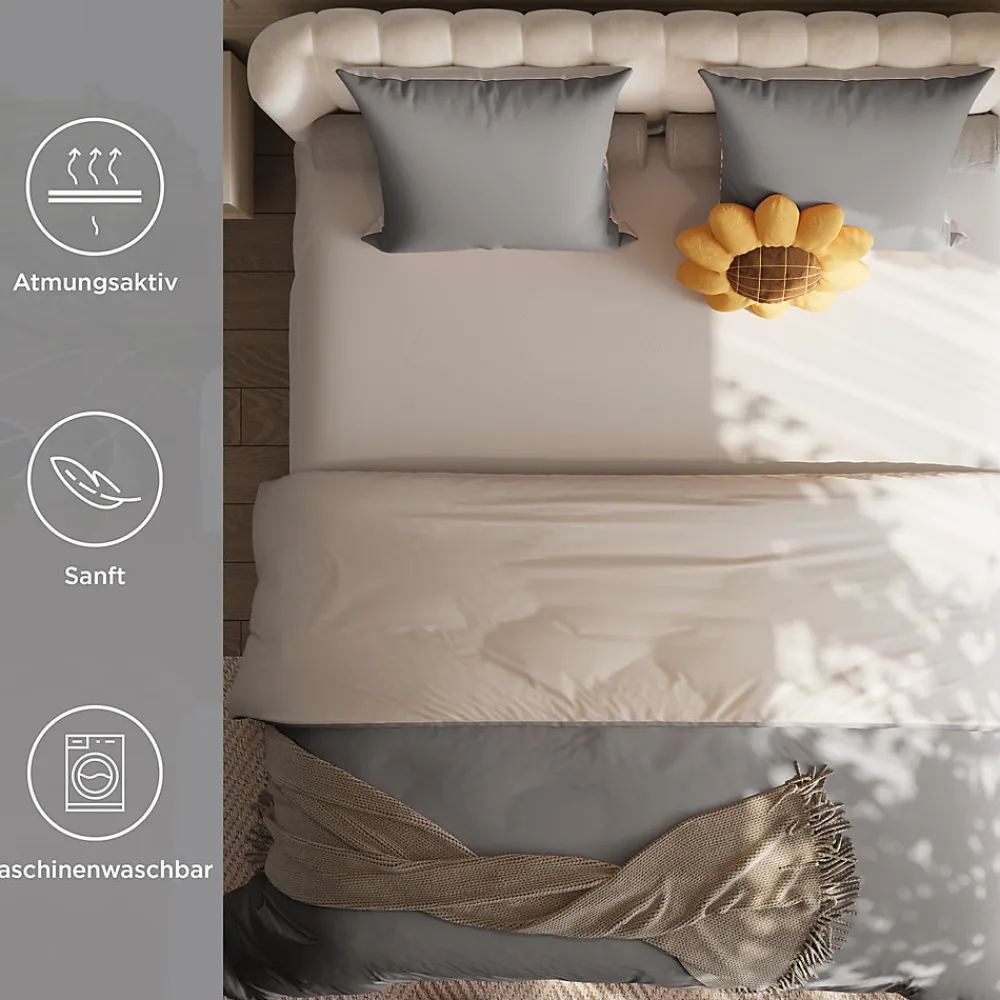 Parure de lit 4 pièces en Polyester, 160 x 200 cm, motif à carreaux esthétique en coton, résistante aux Plis , Gris>ProximaX Clearance
