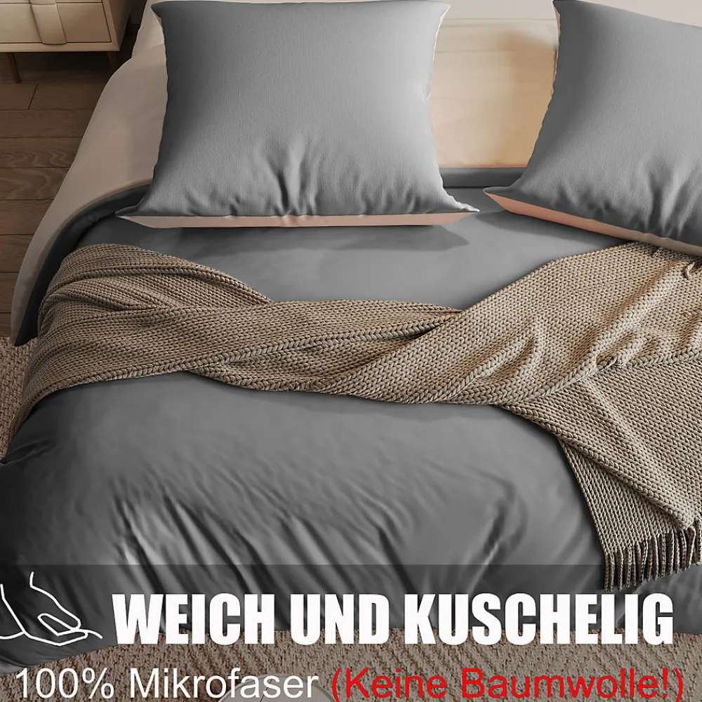 Parure de lit 4 pièces en Polyester, 160 x 200 cm, motif à carreaux esthétique en coton, résistante aux Plis , Gris>ProximaX Clearance