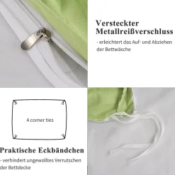 Parure de lit 4 pièces en Polyester, 160 x 200 cm, motif à carreaux esthétique en coton, résistante aux Plis, Vert><noscript><img width=