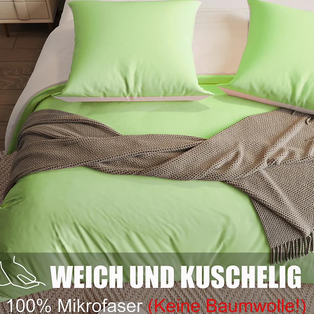 Parure de lit 4 pièces en Polyester, 160 x 200 cm, motif à carreaux esthétique en coton, résistante aux Plis, Vert>ProximaX Clearance