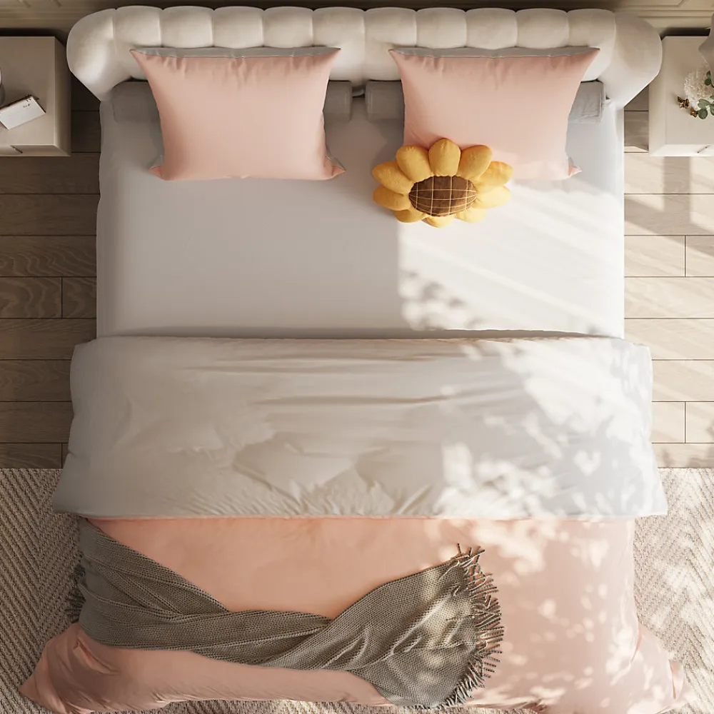 Parure de lit 4 pièces en Polyester, 140 x 200 cm, motif à carreaux esthétique en coton, résistante aux Plis, Rose>ProximaX Outlet