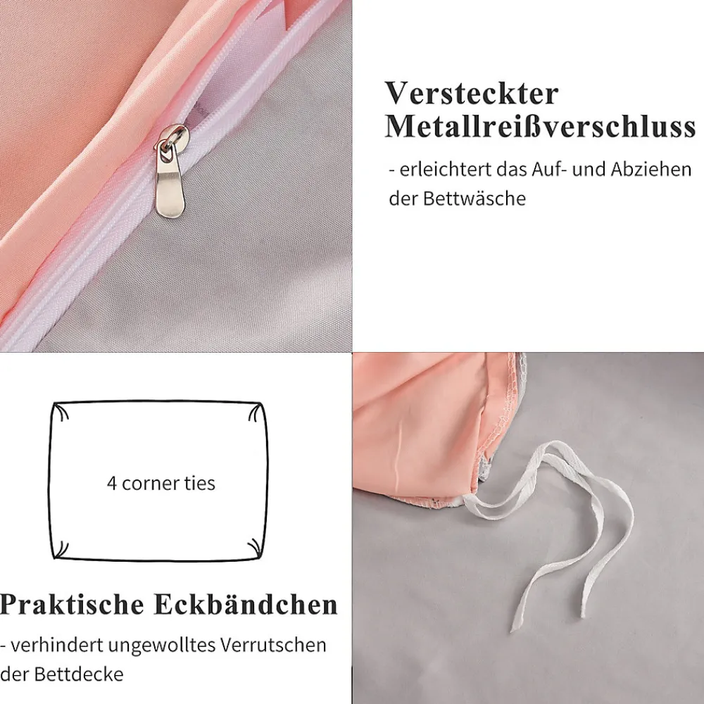 Parure de lit 4 pièces en Polyester, 140 x 200 cm, motif à carreaux esthétique en coton, résistante aux Plis, Rose>ProximaX Outlet