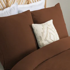 Parure de lit 3 pièces Flora gaze de coton marron 260x240cm - Atmosphera><noscript><img width=
