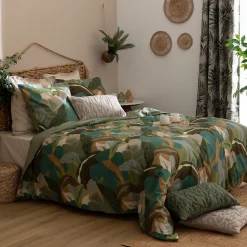 Parure de lit 3 pièces Renata percale de coton vert 240x220cm - Atmosphera><noscript><img width=